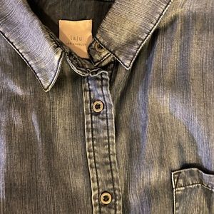 Indigo Top with cuffed short sleeves